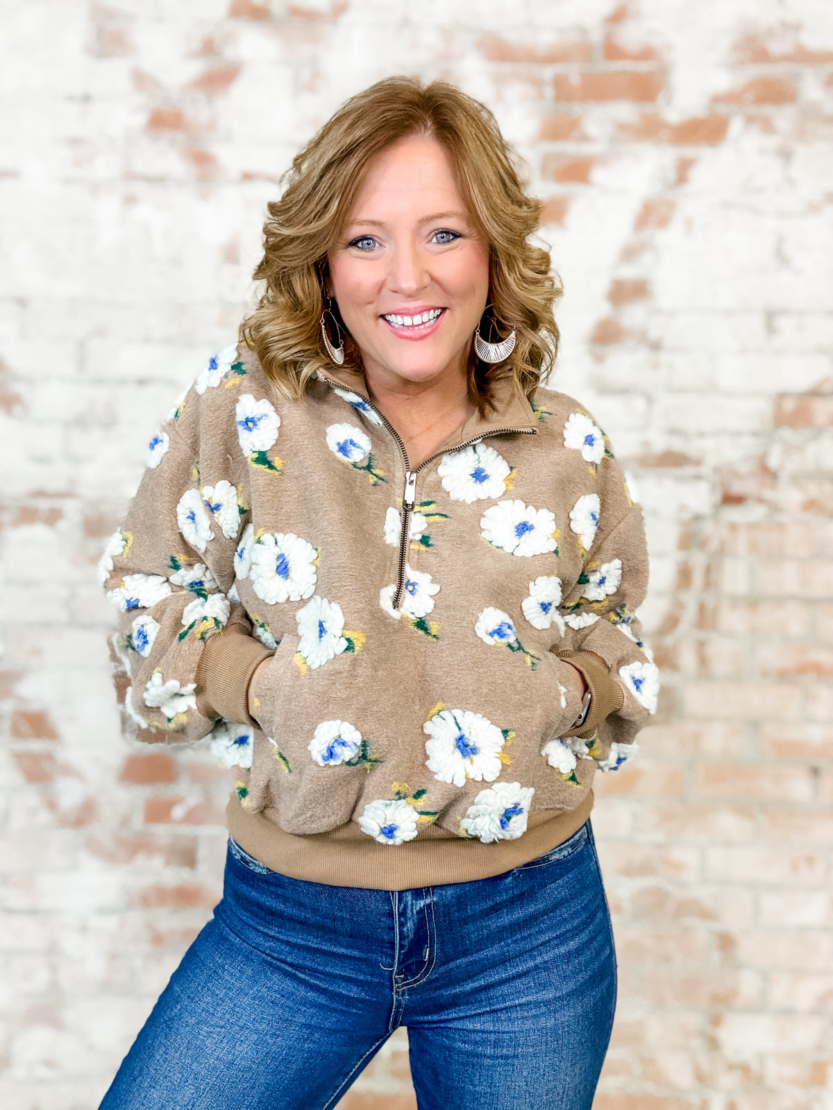 Crawford Floral Sherpa Half Zip Top