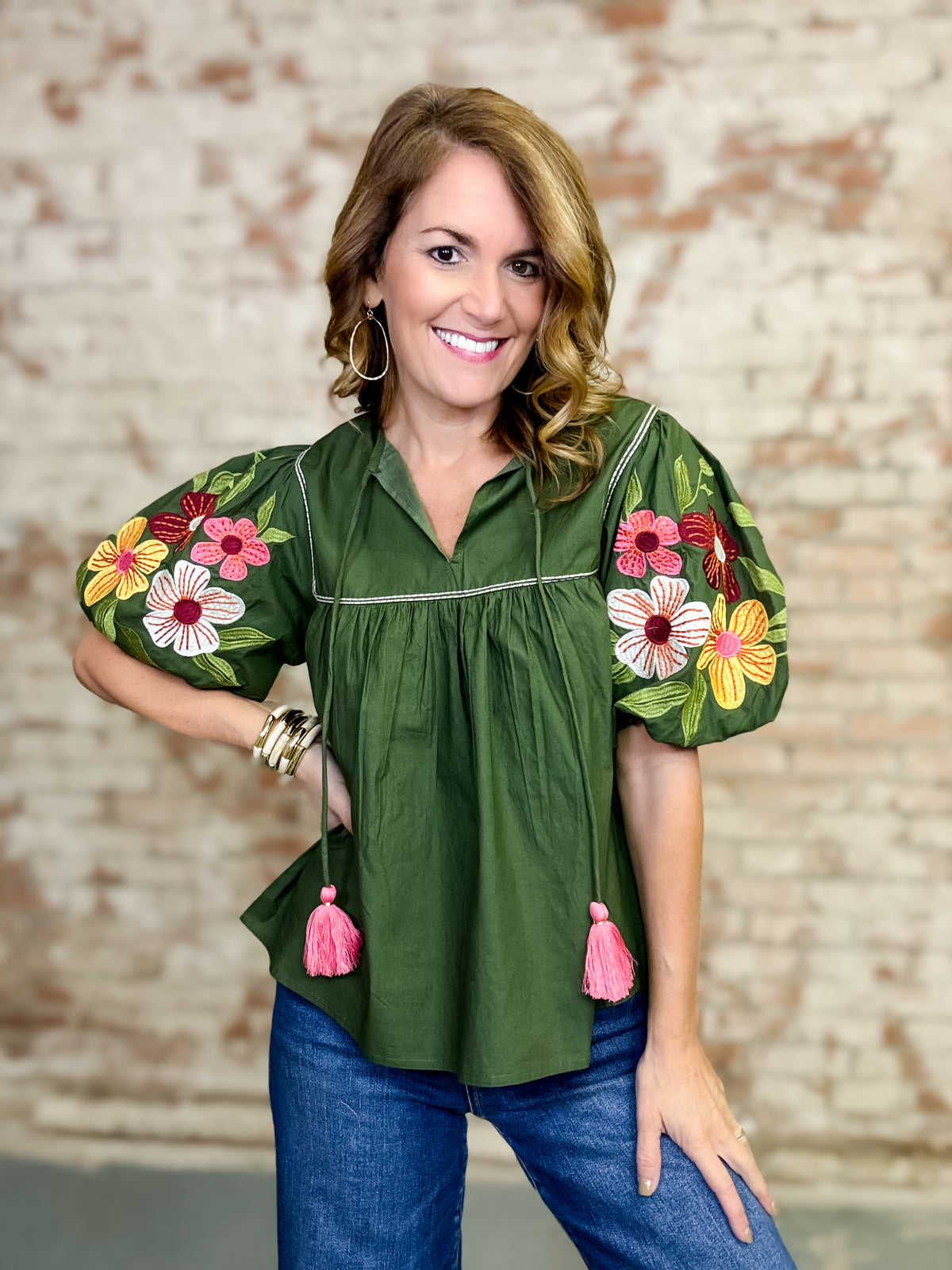 THML Belle Embroidered Sleeve Top