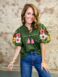 THML Belle Embroidered Sleeve Top