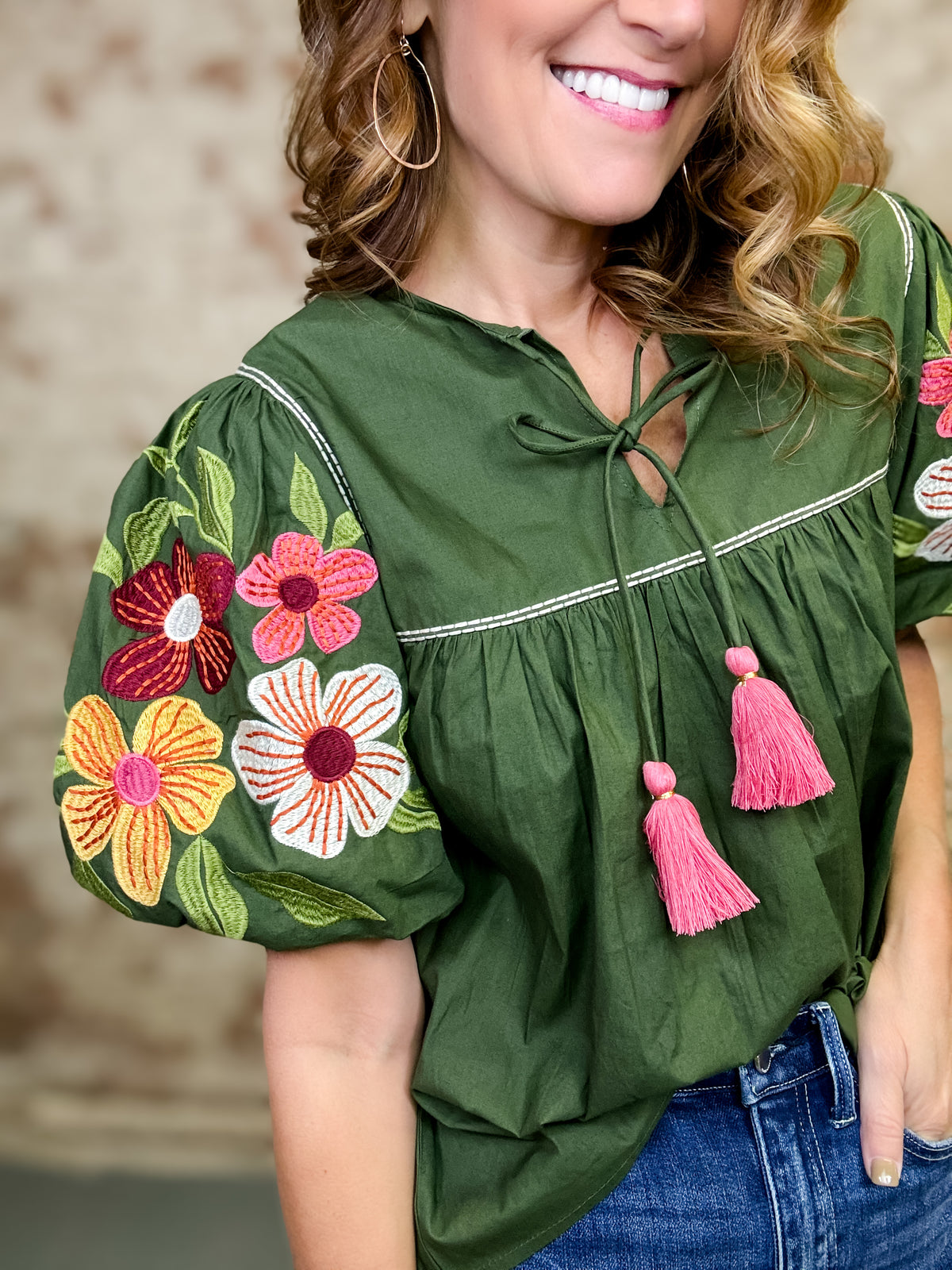 THML Belle Embroidered Sleeve Top