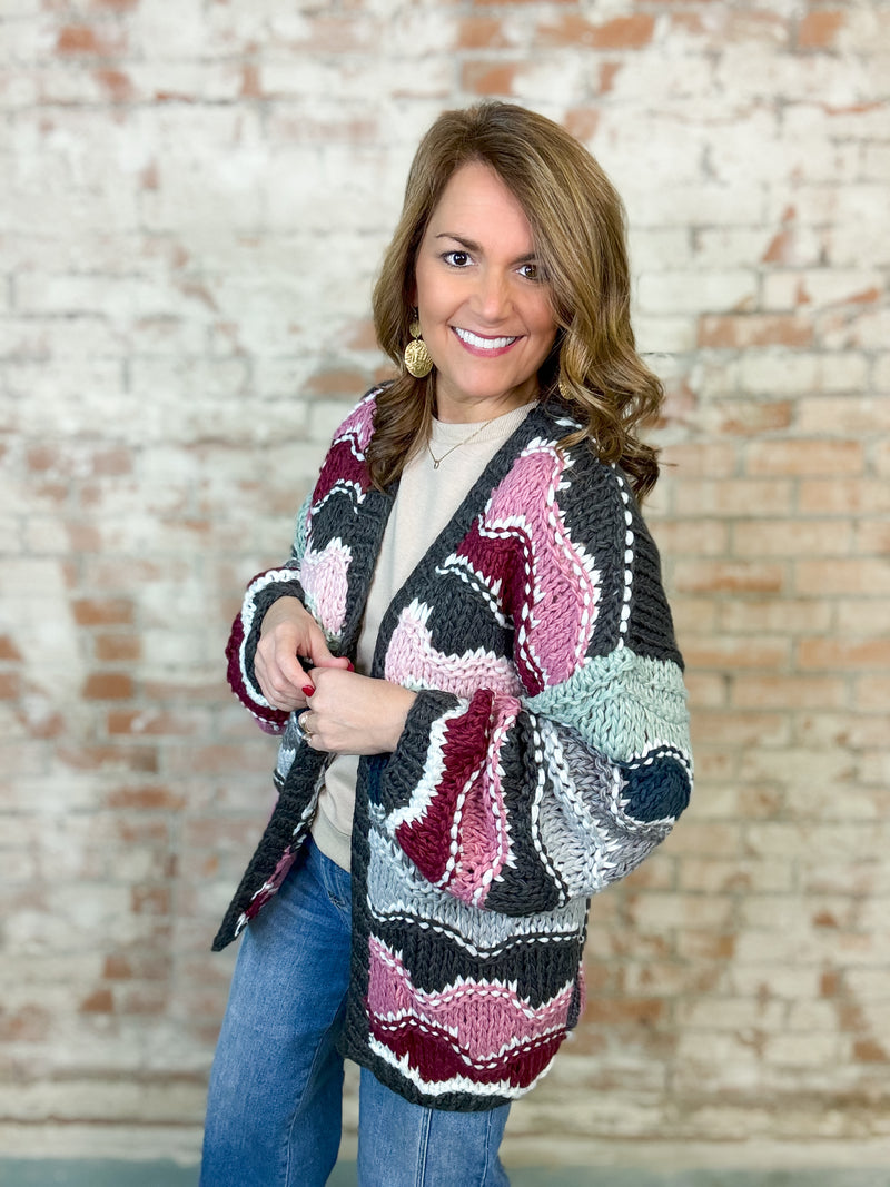 Coppell Wavy Colorblock Crochet Cardigan