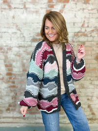 Coppell Wavy Colorblock Crochet Cardigan