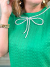 Ezra Pearl Bow Detail Textured Top