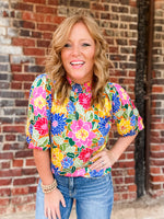 THML Floral Print Mid Sleeve Top