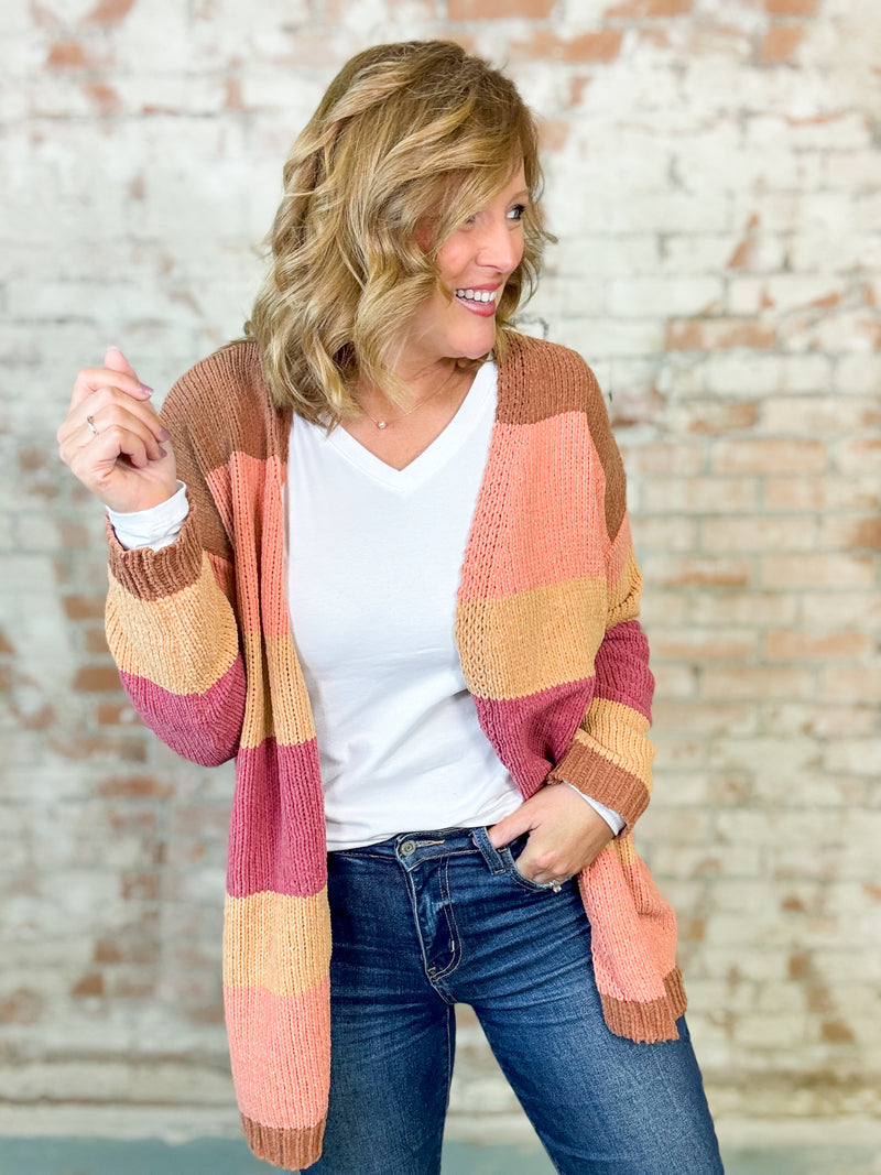 Clarita Stripe Open Front Cardigan