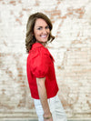 Meryl Red Button Front Top