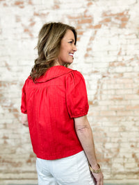 Meryl Red Button Front Top