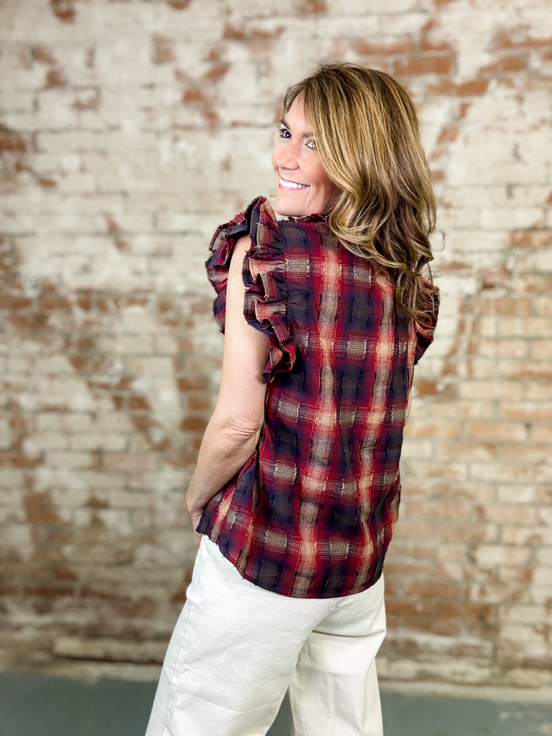 THML Sabrina Plaid Top