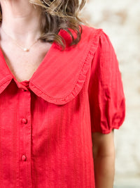 Meryl Red Button Front Top