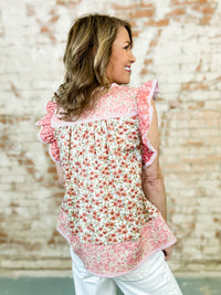 Tobi Floral Flutter Sleeve Top