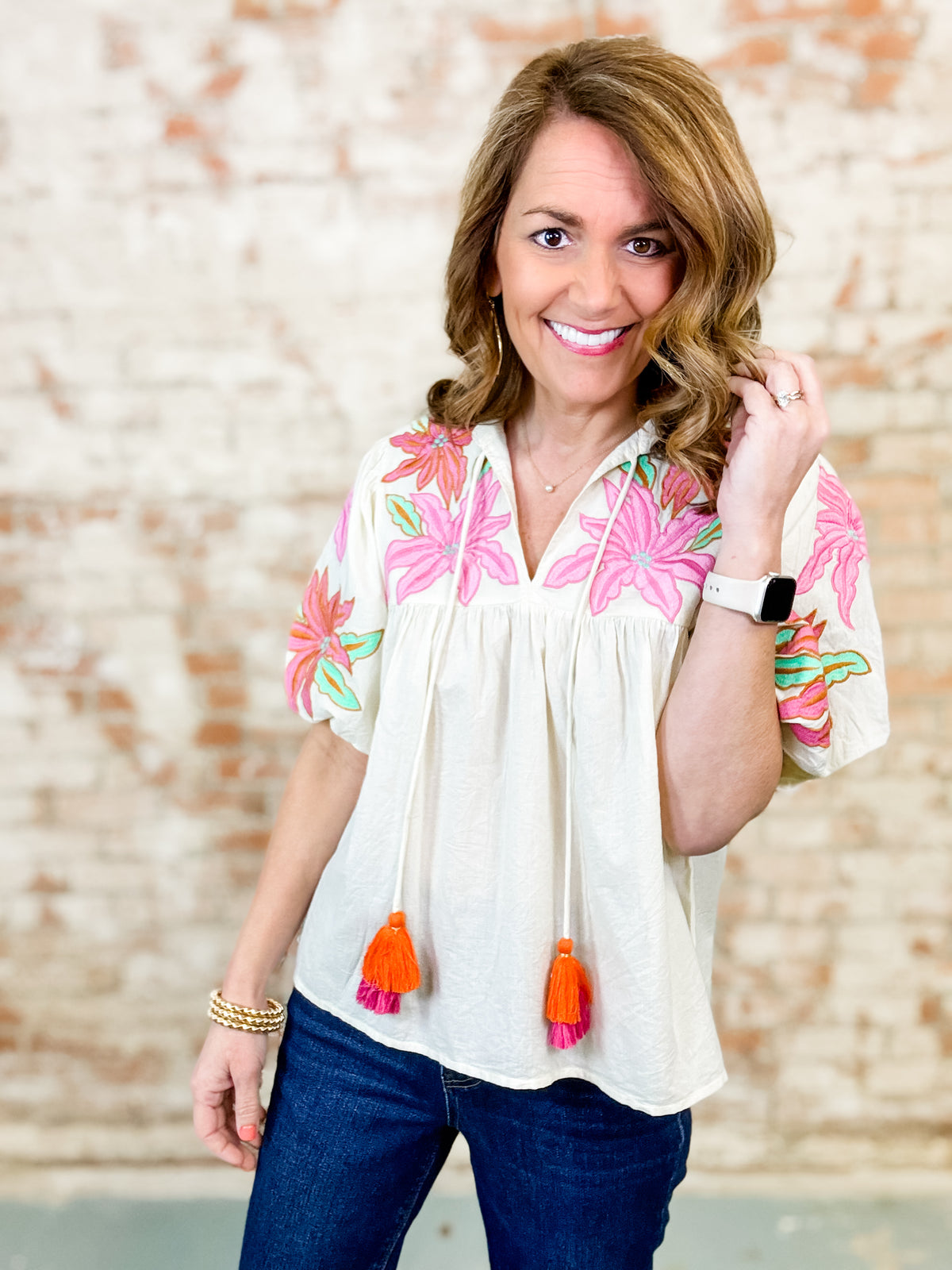 THML Alice Embroidered Tassel Top