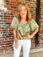 Bubble Sleeve Floral Top