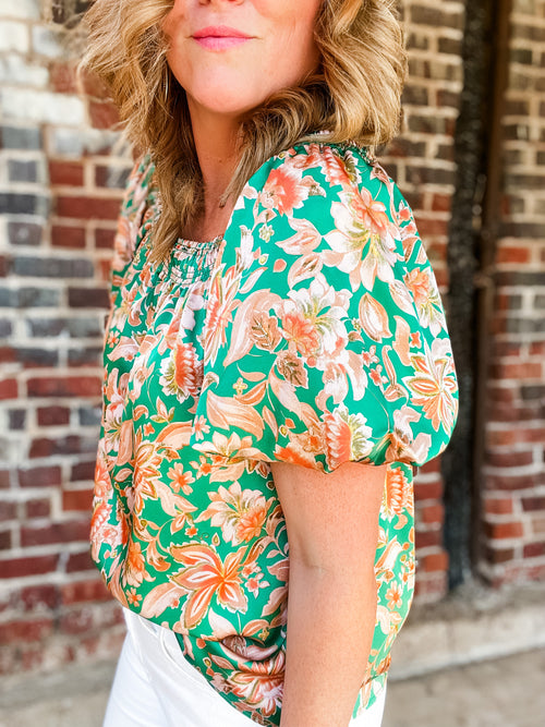 Bubble Sleeve Floral Top