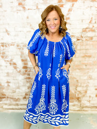 Wendi Blue Print Midi Dress