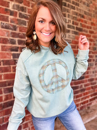 Seafoam Peace Sign Patch Hoodie