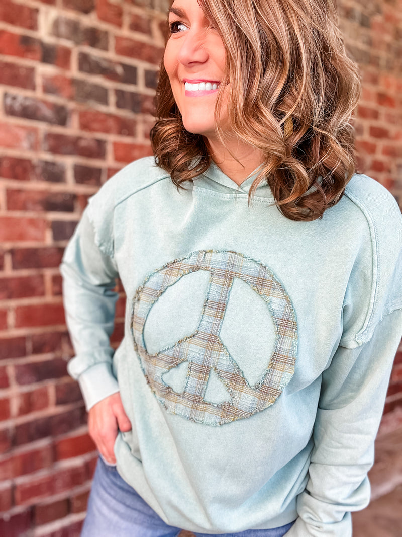 Seafoam Peace Sign Patch Hoodie