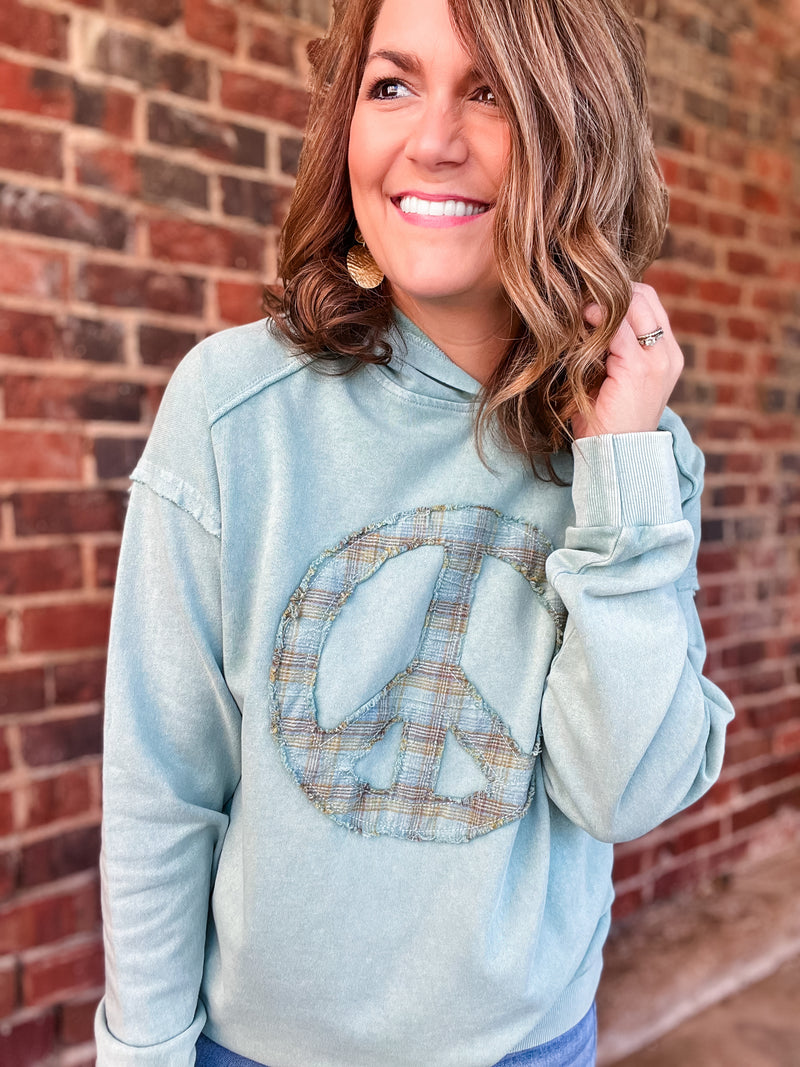 Seafoam Peace Sign Patch Hoodie