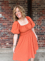 Pumpkin Square Neck Textured Midi Dress