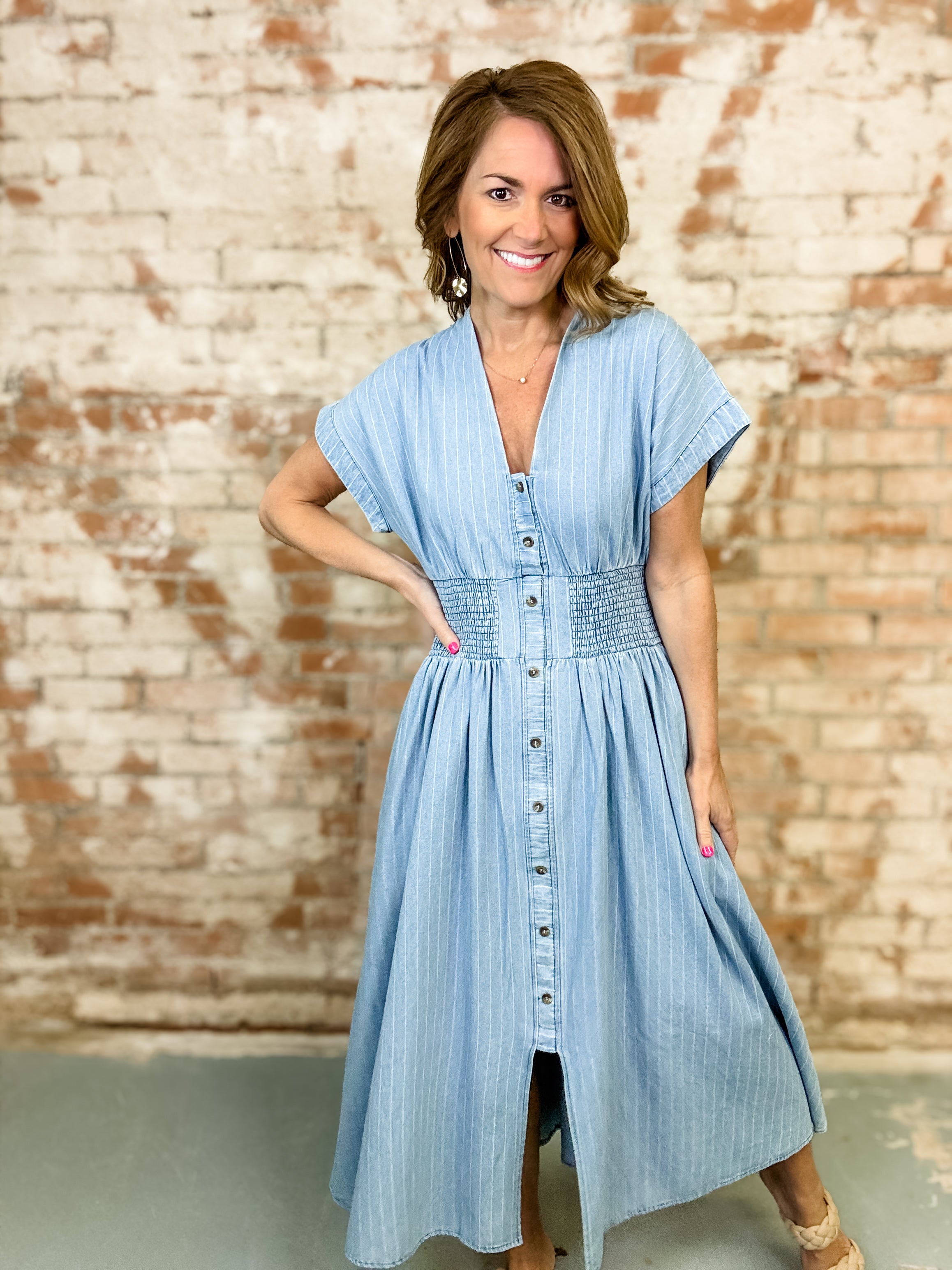 Aurora Pinstripe Smocked Dress