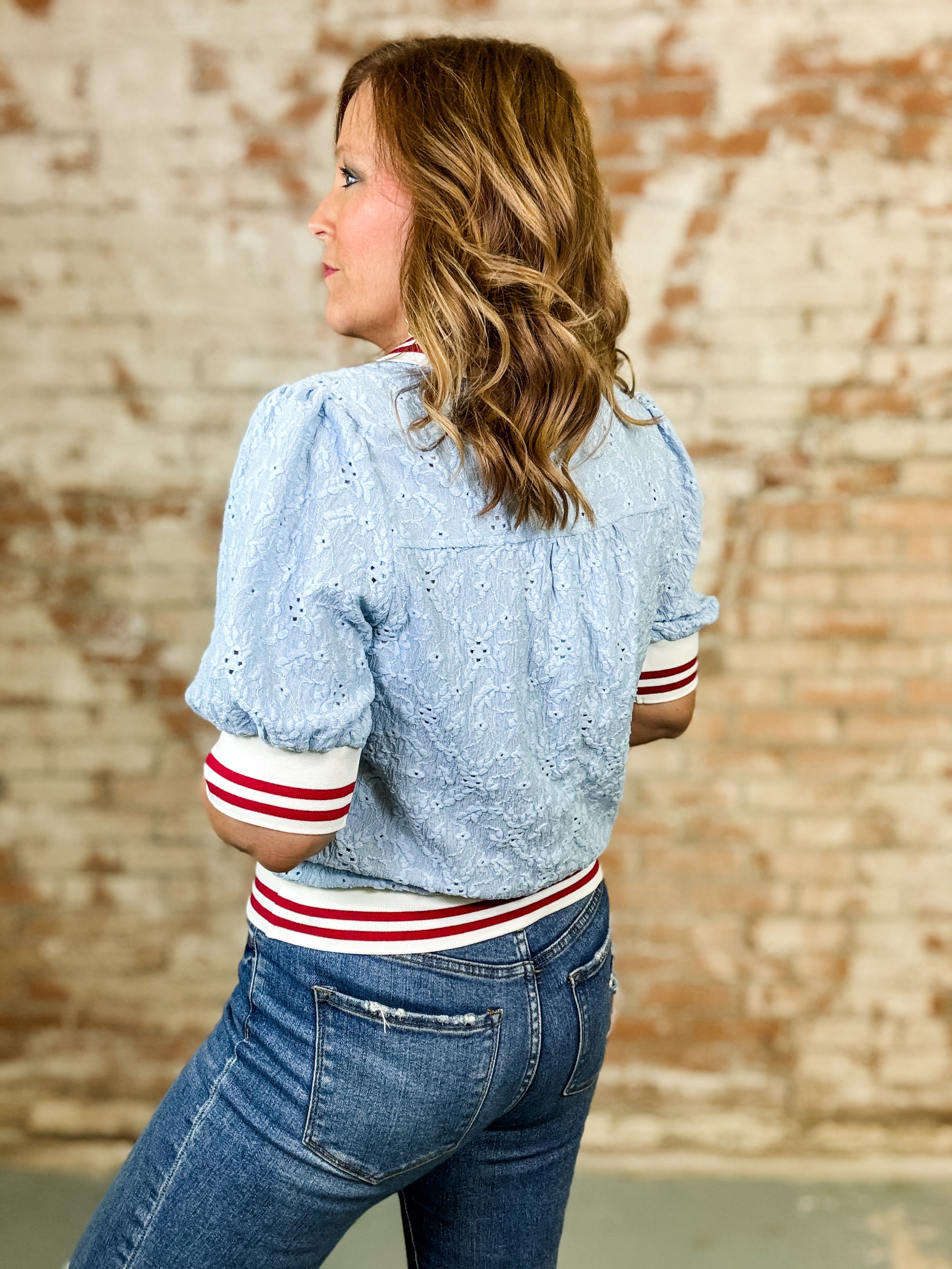 Romelia Textured Eyelet Top