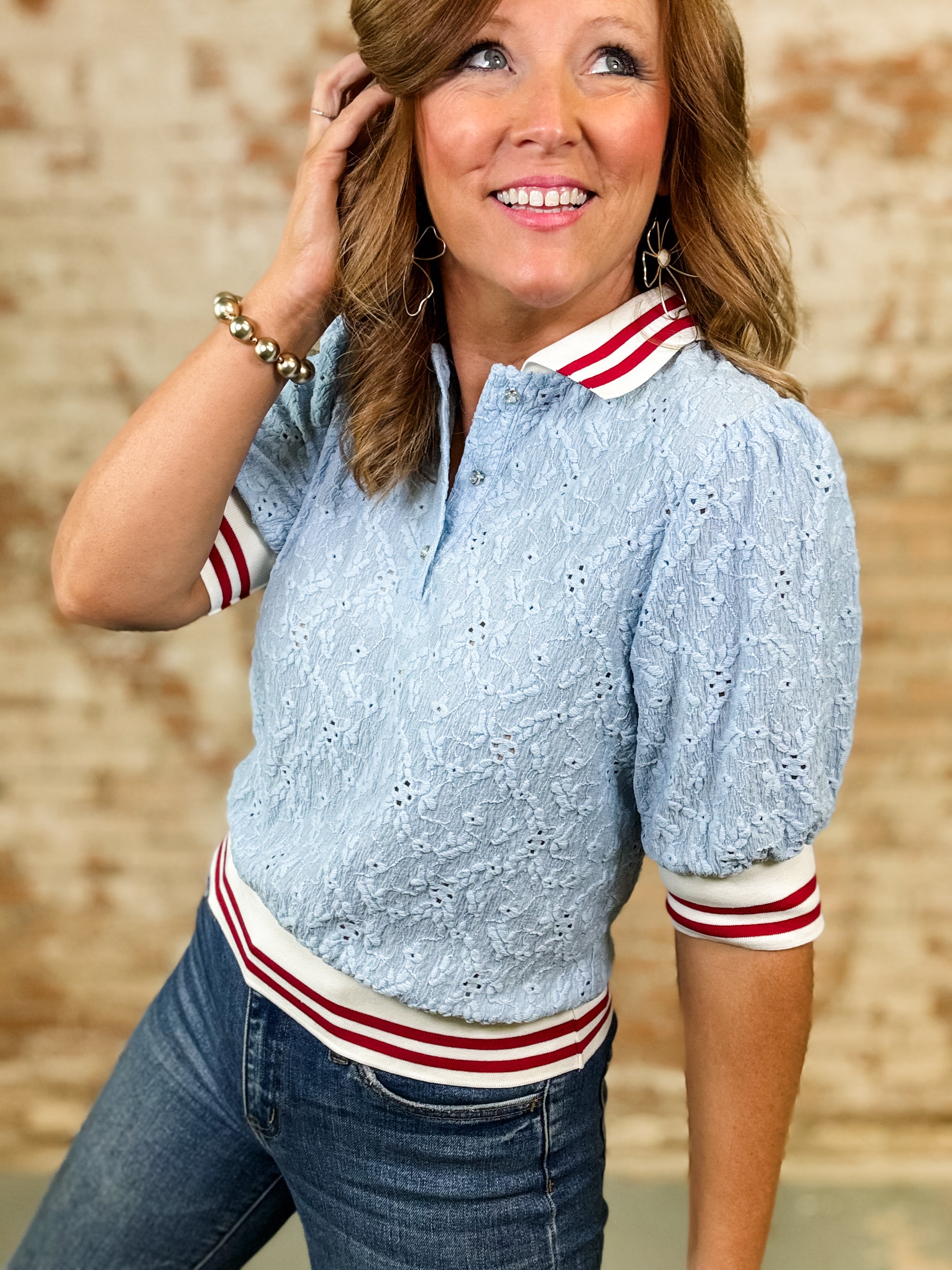 Romelia Textured Eyelet Top