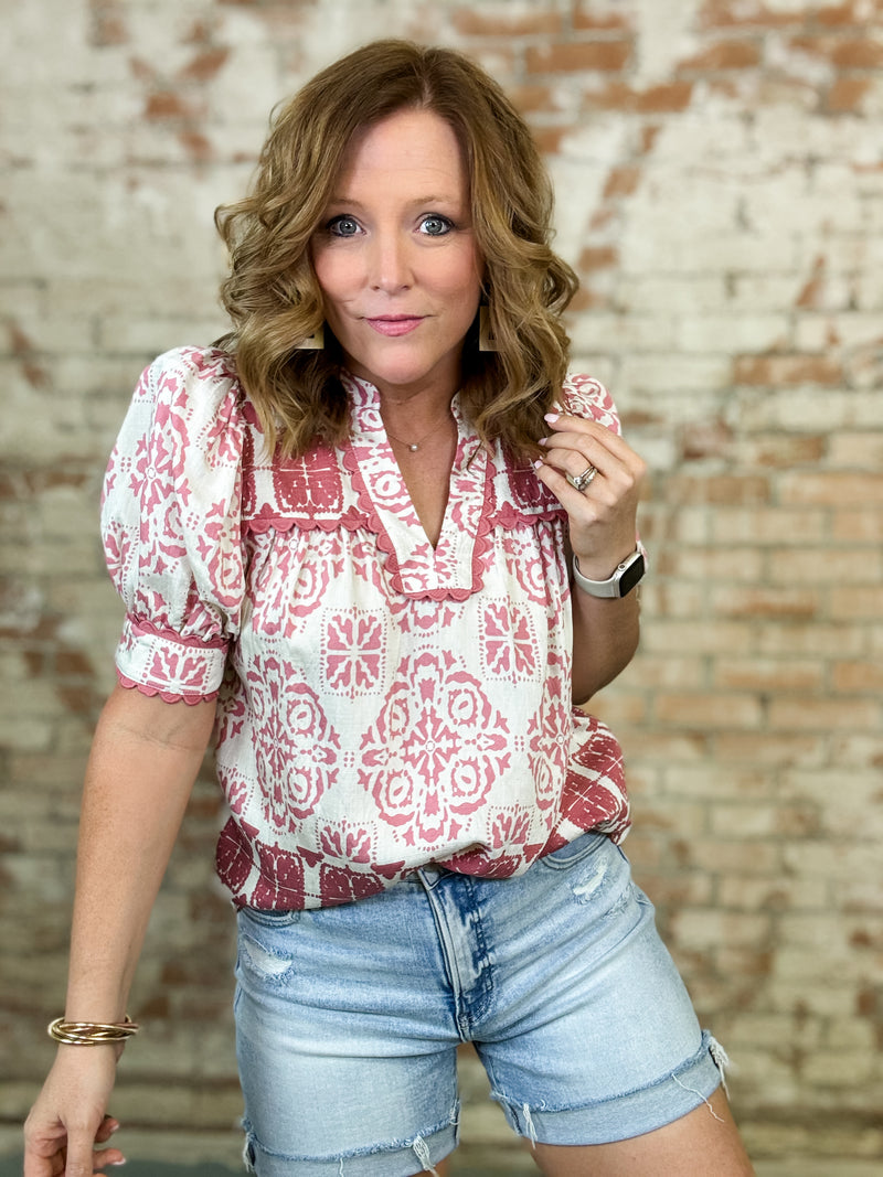 Dawn Trimmed Print Top