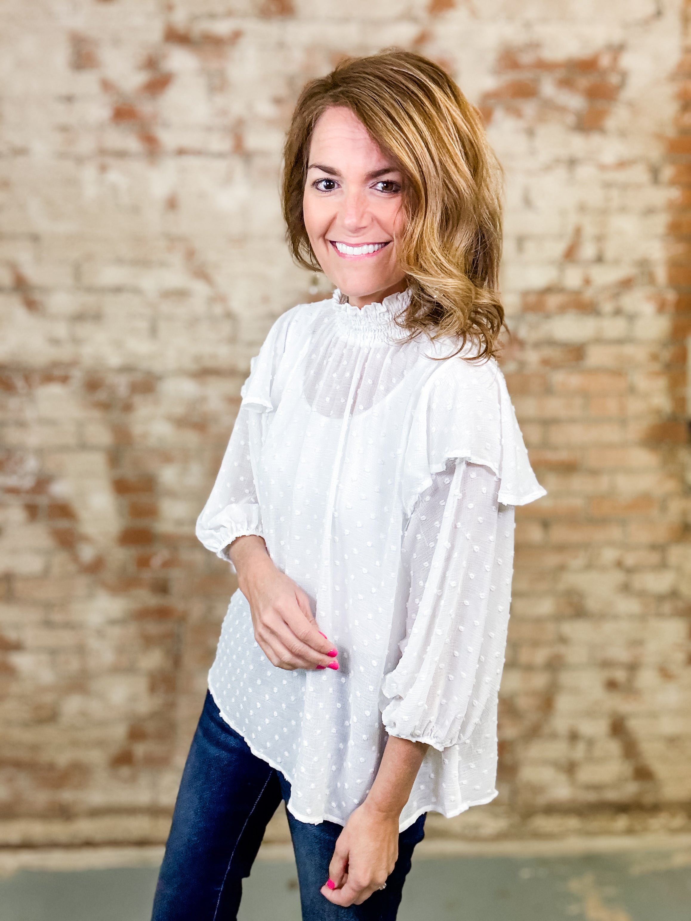 Lindsey Pom Pom Chiffon Top