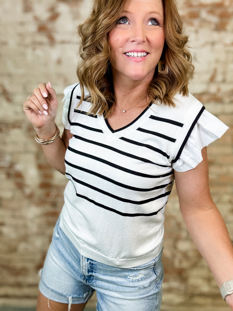Dessa Stripe Ruffle Sleeve Top