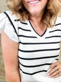 Dessa Stripe Ruffle Sleeve Top