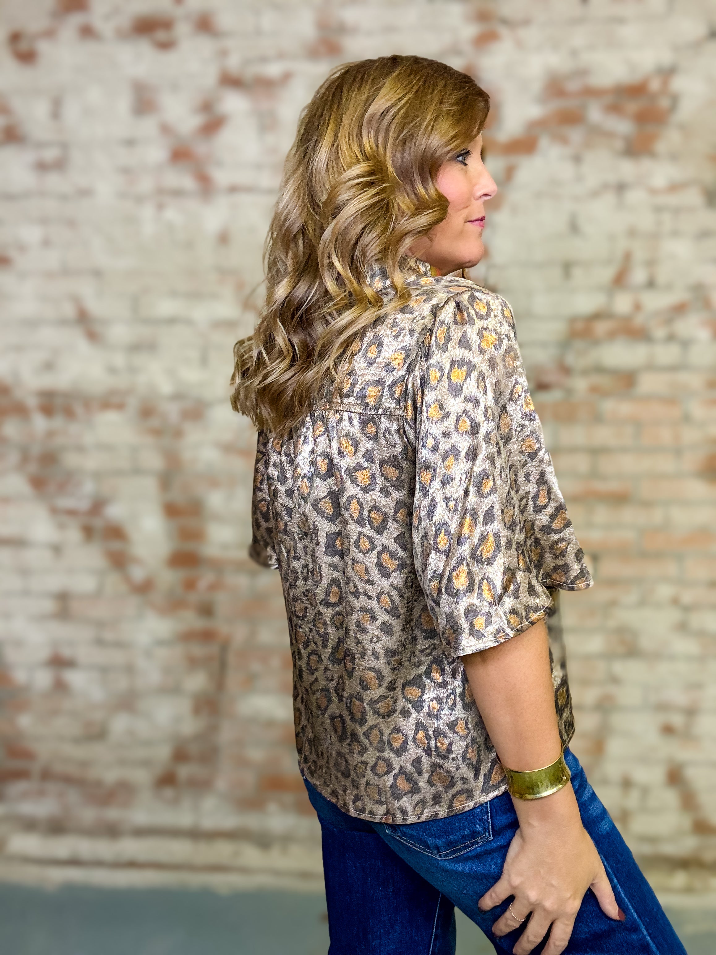 Quentin Metallic Leopard Top