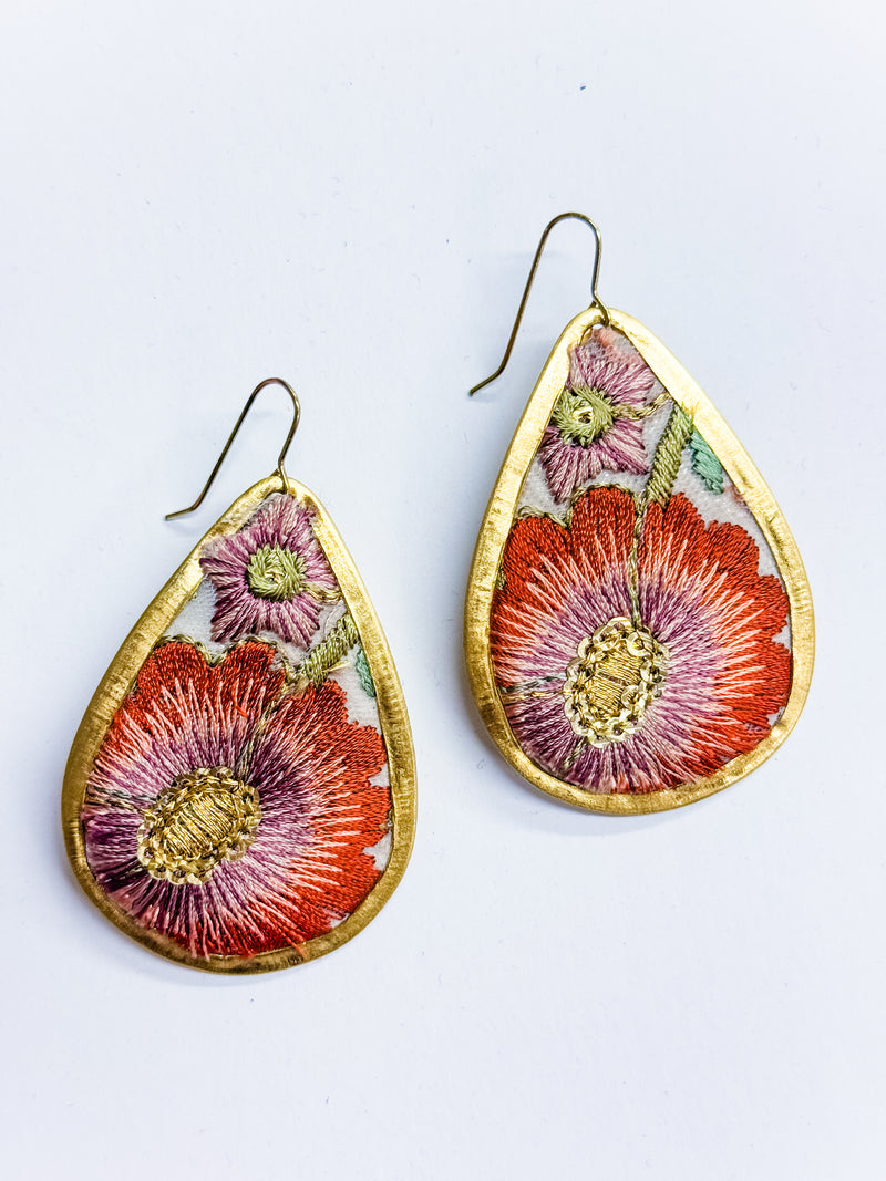 Honey Embroidered Teardrop Earrings