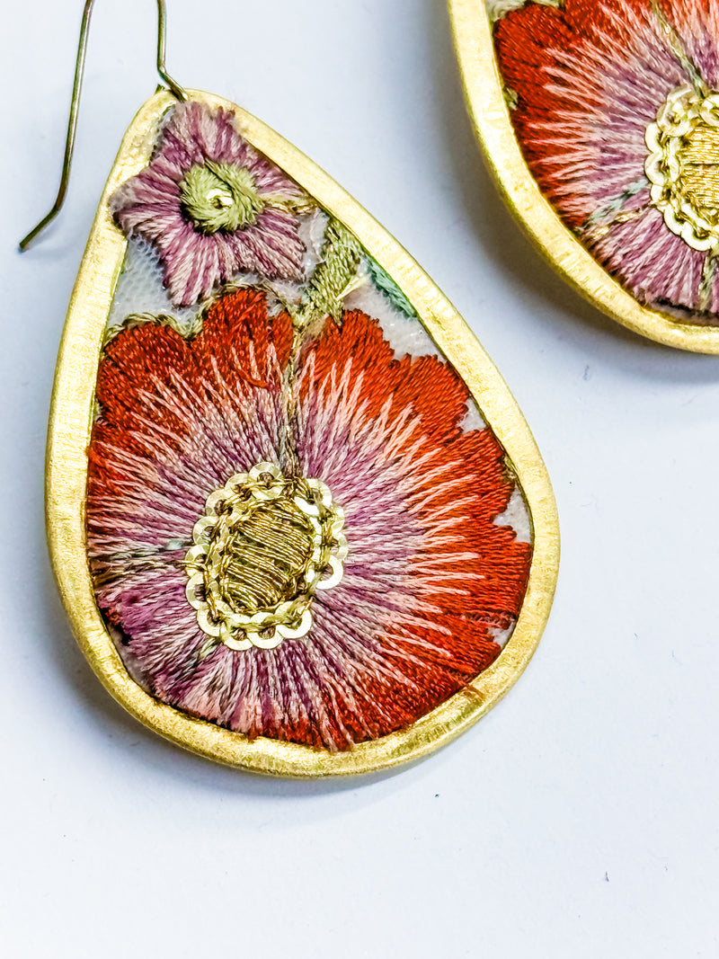 Honey Embroidered Teardrop Earrings