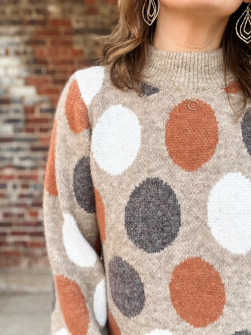 Beige Dot Pattern Mock Neck Sweater