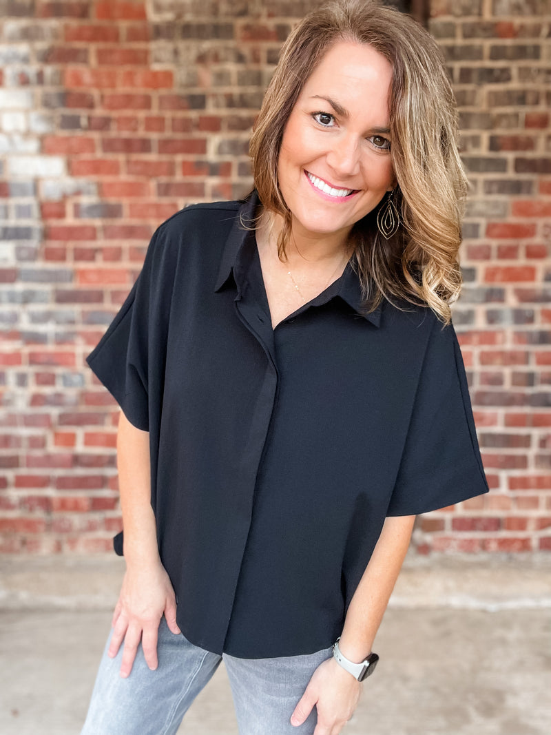 Dolman Short Sleeve Collared Top