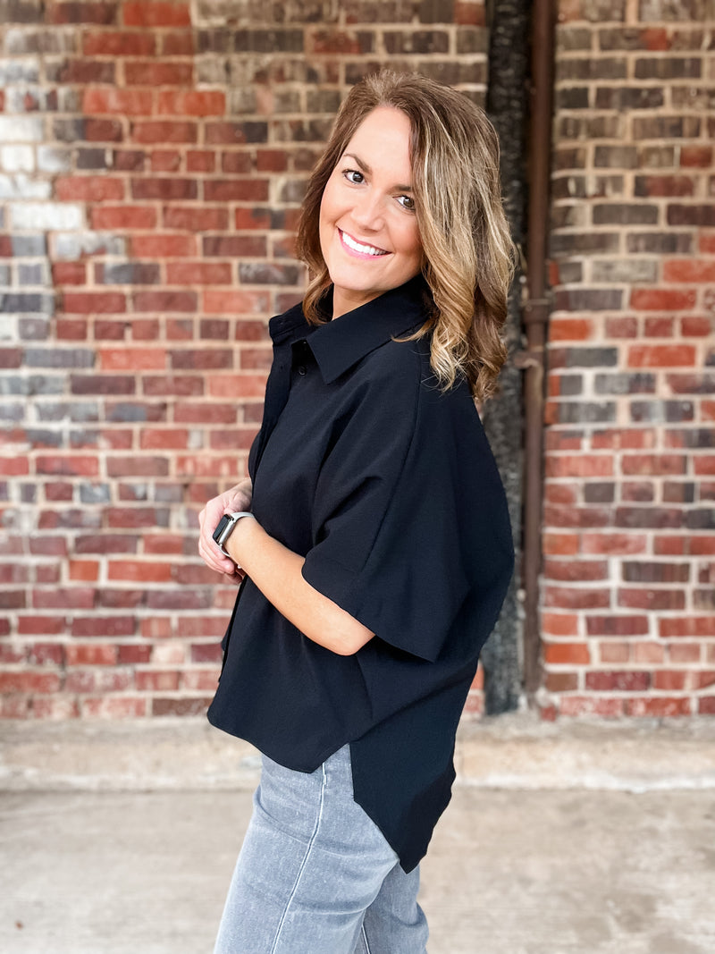 Dolman Short Sleeve Collared Top