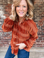 Rust Tiered Gather Smocked Velvet Top