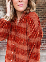 Rust Tiered Gather Smocked Velvet Top