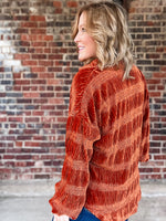 Rust Tiered Gather Smocked Velvet Top