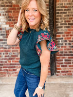 THML Embroidered Ribbed Knit Top