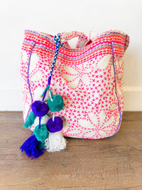 Portia Pink Embroidered Tote