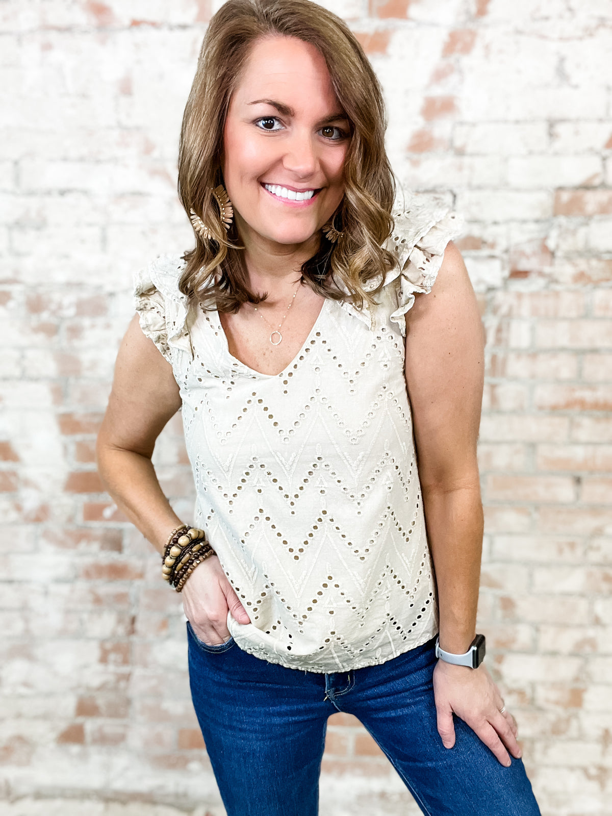 Aubry Eyelet Double Ruffle Top