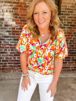 THML Puff Sleeve Multi Color Top
