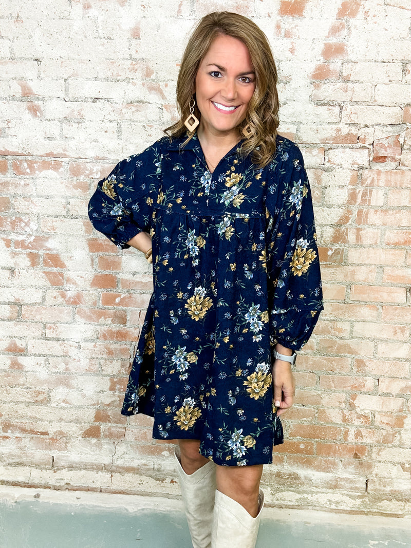 Irvine Floral Print Corduroy Dress