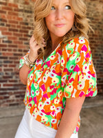 THML Puff Sleeve Multi Color Top