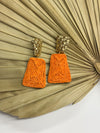 Jeannie Orange Raffia + Gold Earrings