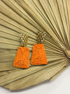 Jeannie Orange Raffia + Gold Earrings