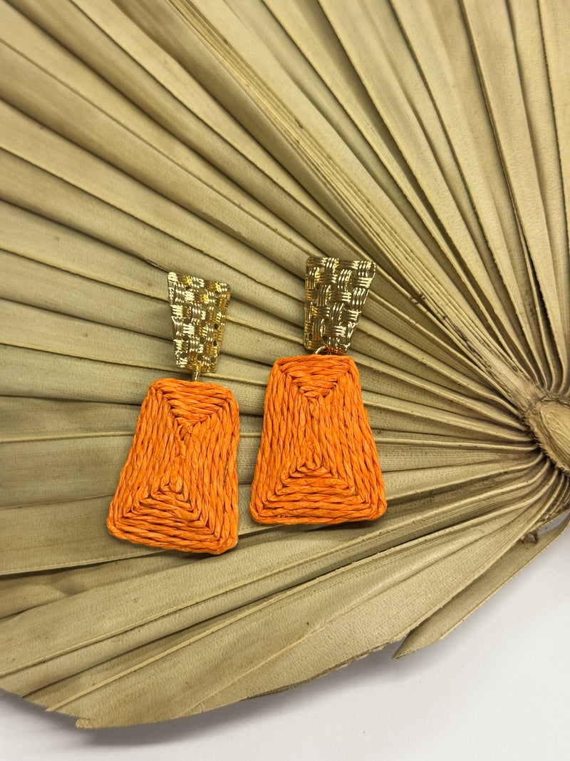 Jeannie Orange Raffia + Gold Earrings