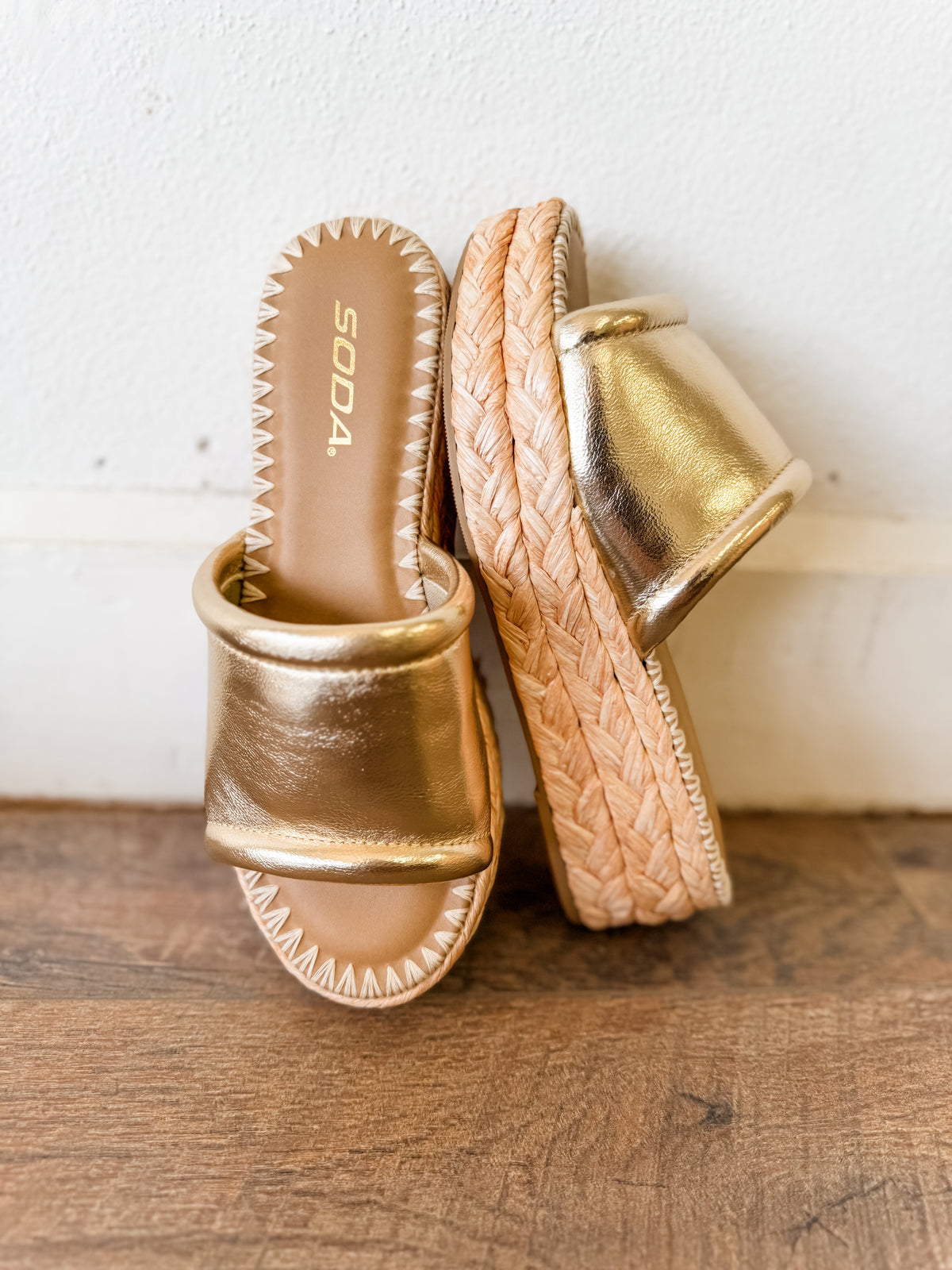 Monte Gold Raffia Wedge Sandals