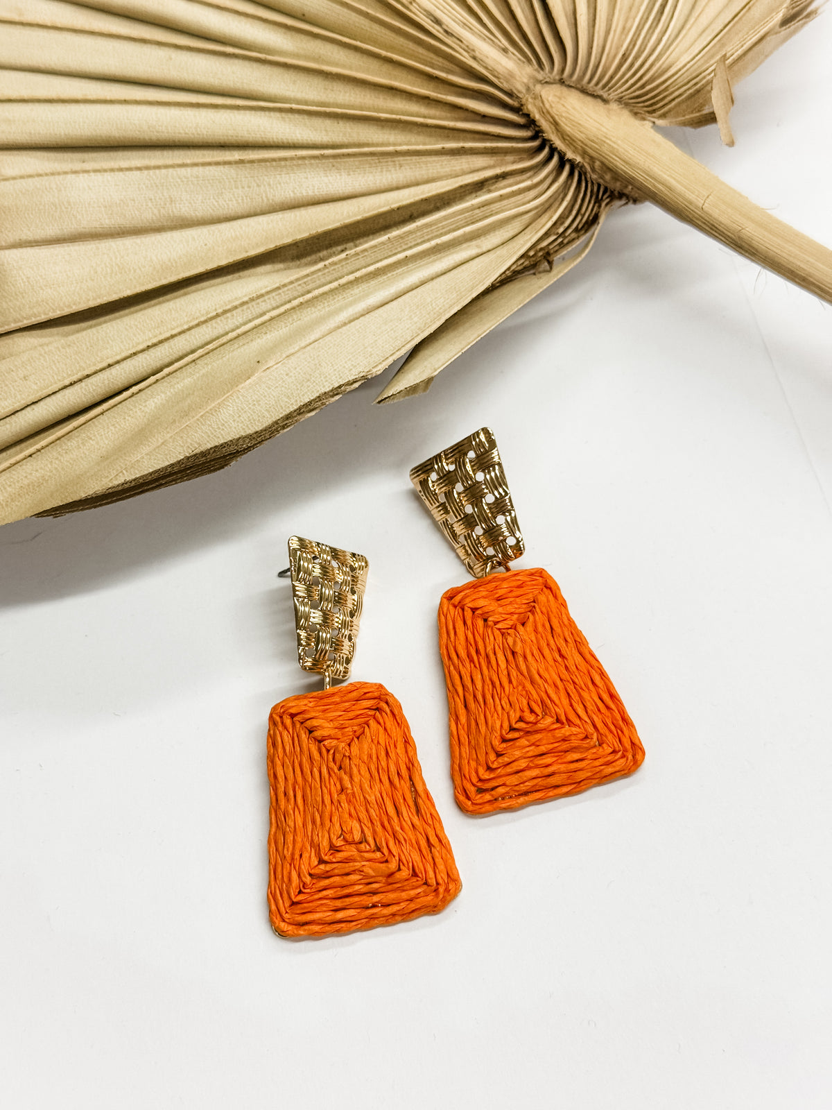 Jeannie Orange Raffia + Gold Earrings