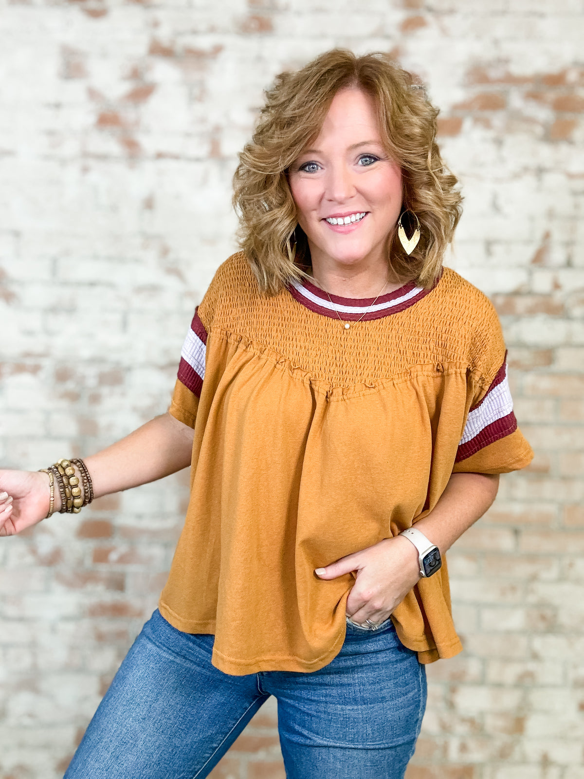 Emme Smocked Colorblock Top